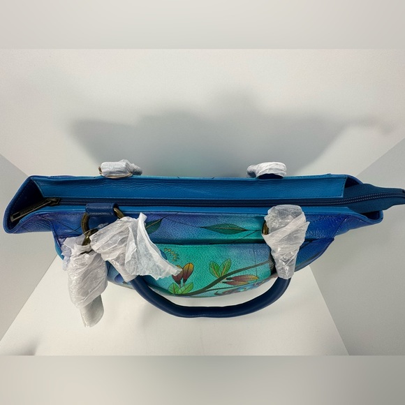 NEW - Anuschka Hand Painted Large Multi Compartment Tote Bag - Blue Peac… - Picture 6 of 11